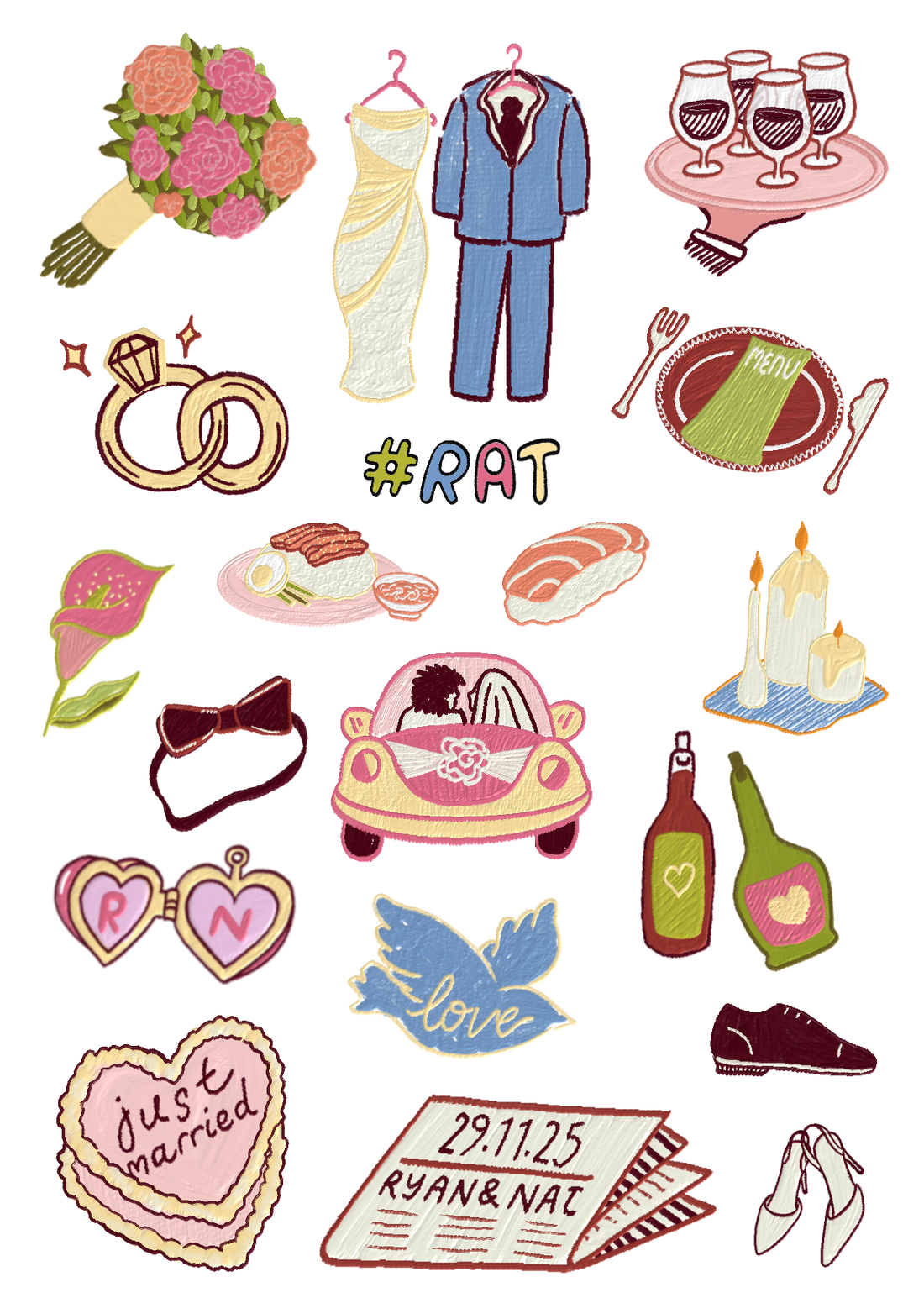 Customising a Summer Wedding Sticker Sheet