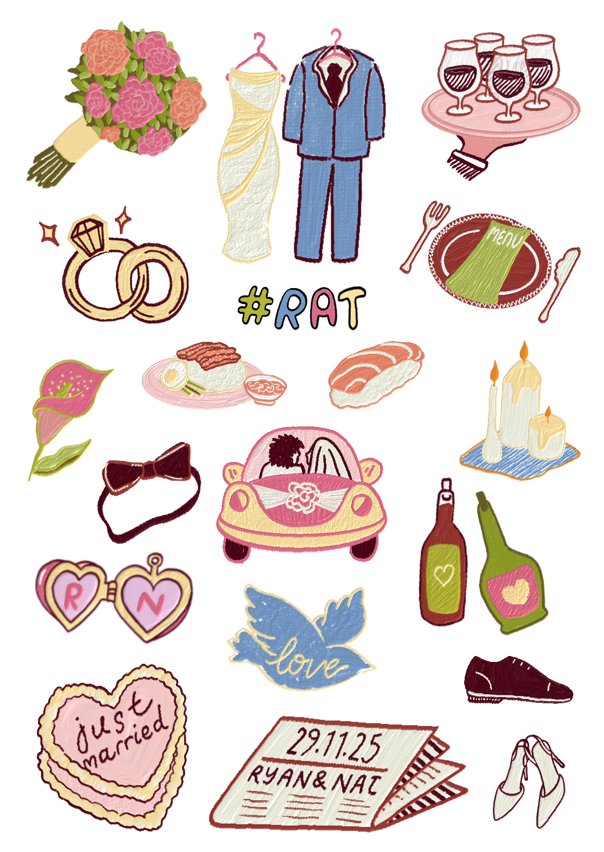 Customising a Summer Wedding Sticker Sheet
